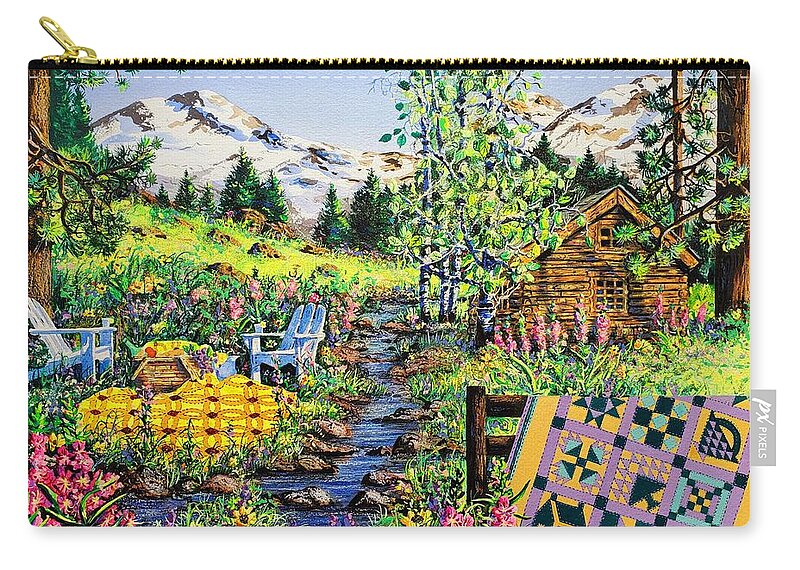 Log Cabin Zip Pouch featuring the painting Sisters Sampler by Diane Phalen