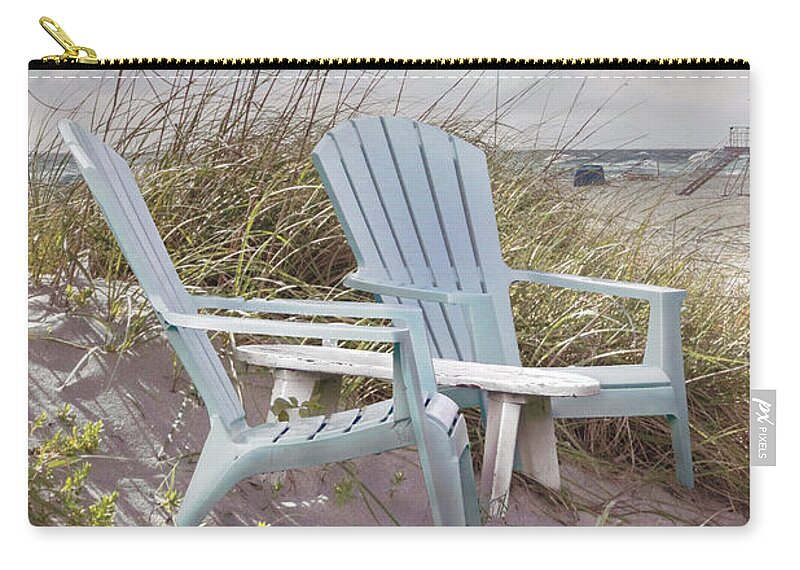 Clouds Zip Pouch featuring the photograph Sitting on the Beach Dunes II in Beachhouse Hues by Debra and Dave Vanderlaan