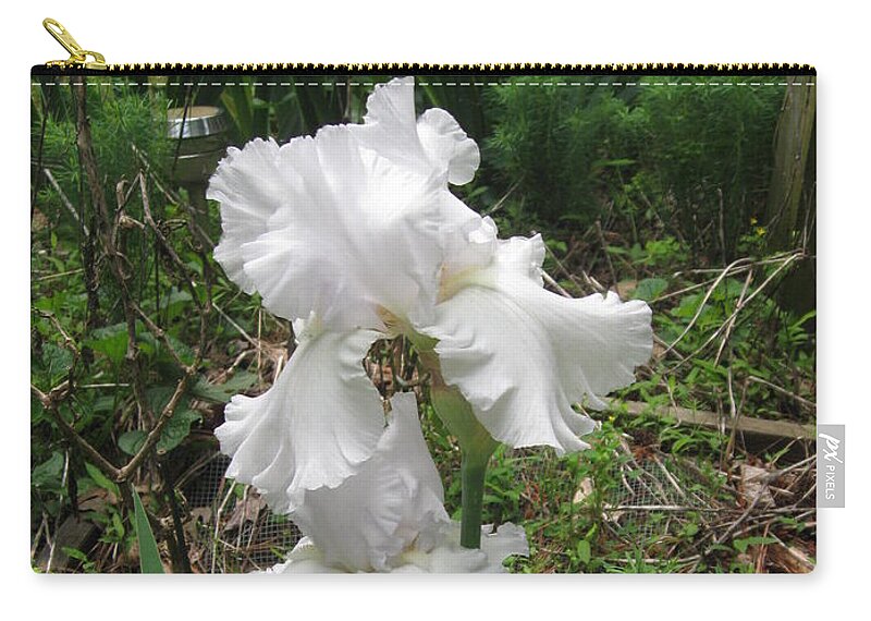 Iris Zip Pouch featuring the photograph Skating Party White Iris by Catherine Ludwig Donleycott