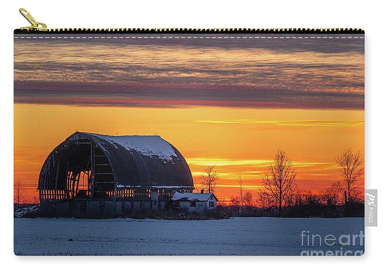 Skeletal Zip Pouch featuring the photograph Skeletal Barn at Sunset by Amfmgirl Photography