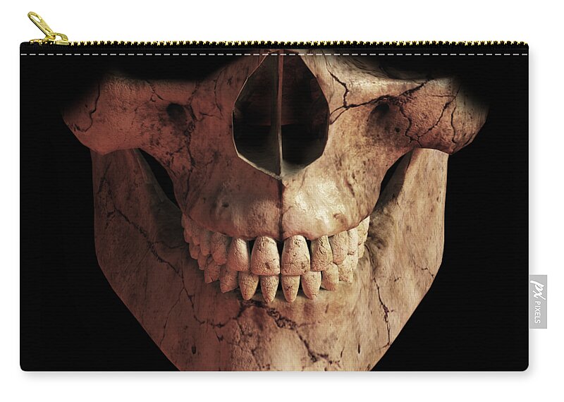 Mask Zip Pouch featuring the digital art Skeleton Grin by Daniel Eskridge