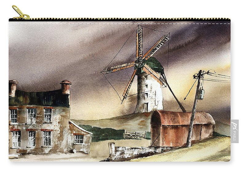  Zip Pouch featuring the painting Skerries Windmill, Co. Dublin by Val Byrne