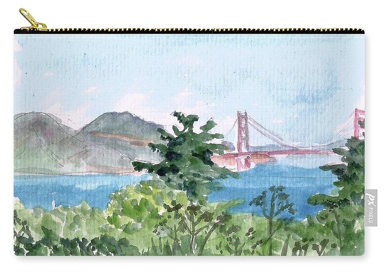 Golden Gate Bridge Zip Pouch featuring the painting Sketch with Golden Gate Bridge by Masha Batkova