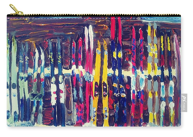 Ski Zip Pouch featuring the painting Ski storage by Rodger Ellingson