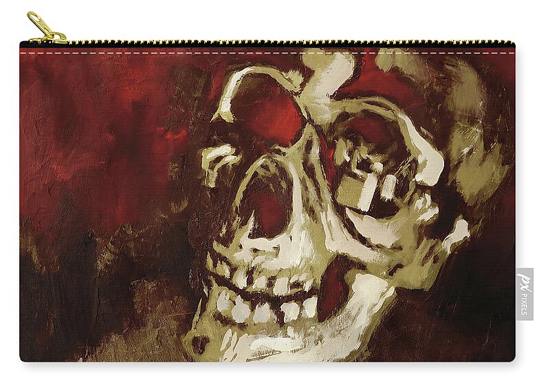 Skull Zip Pouch featuring the painting Skull in Red Shade by Sv Bell