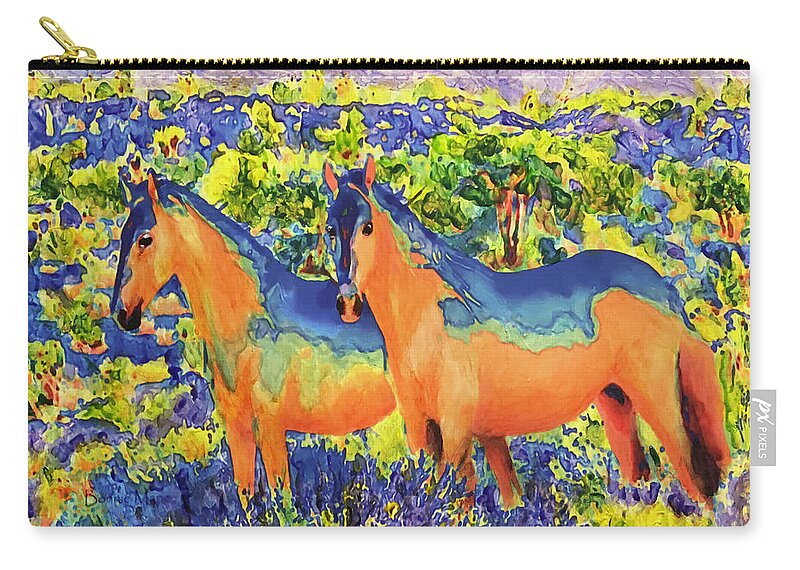 Sky Ponies Zip Pouch featuring the painting Sky Ponies, Indian Painted by Bonnie Marie