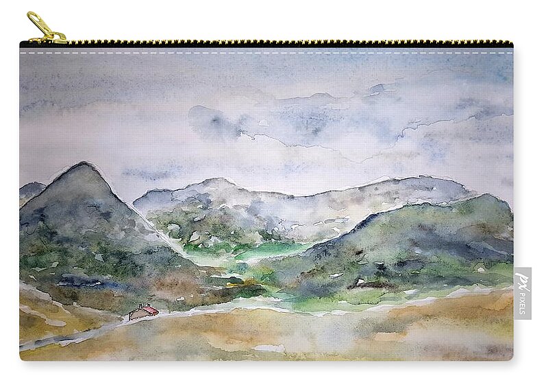 Watercolor Zip Pouch featuring the painting Skye Valley by John Klobucher