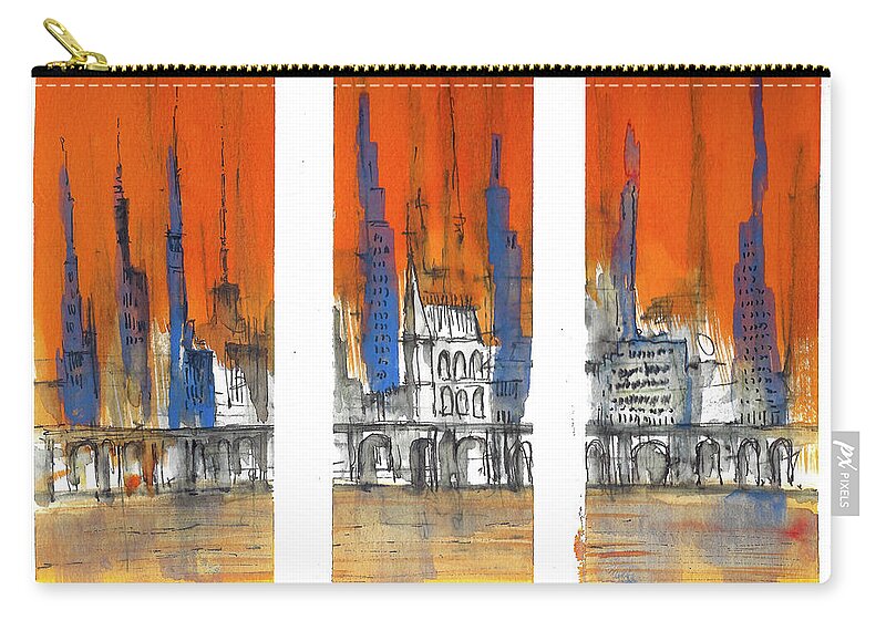 City Zip Pouch featuring the mixed media Skyline 1128 by Jason Nicholas