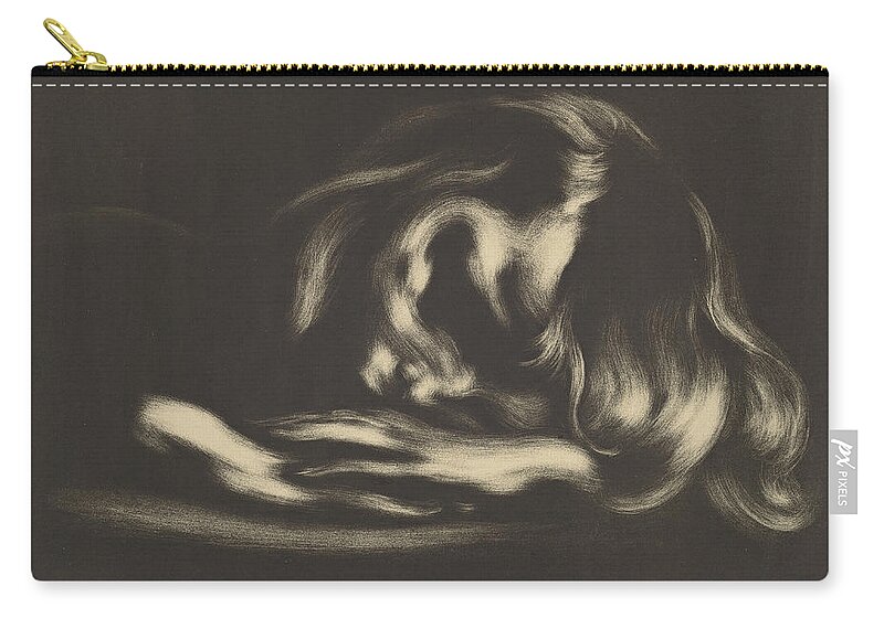 Eugene Carriere Zip Pouch featuring the drawing Sleep by Eugene Carriere
