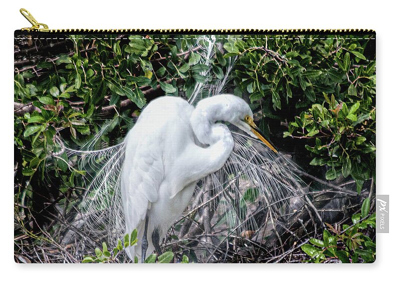 Susan Molnar Zip Pouch featuring the photograph Sleeping Baby Egret with Mom by Susan Molnar