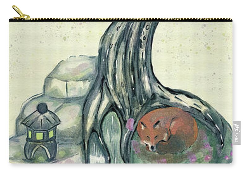 Watercolor Zip Pouch featuring the digital art Sleeping Fox Imagine #1 by Rose Lewis