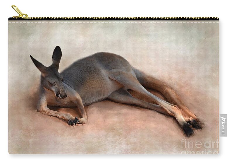 Kangourou Zip Pouch featuring the mixed media Sleeping Kangaroo by Lucie Dumas