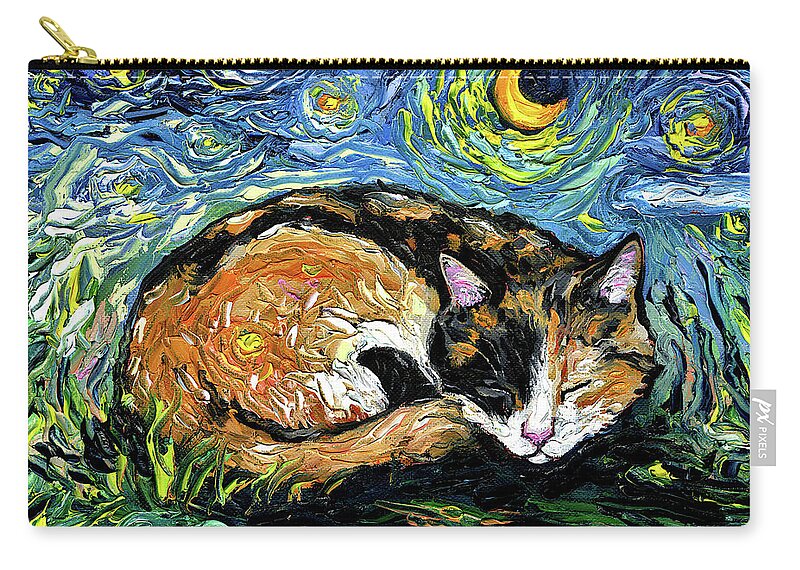 Calico Carry-all Pouch featuring the painting Sleepy Calico Night by Aja Trier