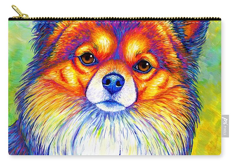 Chihuahua Carry-all Pouch featuring the painting Small and Sassy - Colorful Rainbow Chihuahua Dog by Rebecca Wang