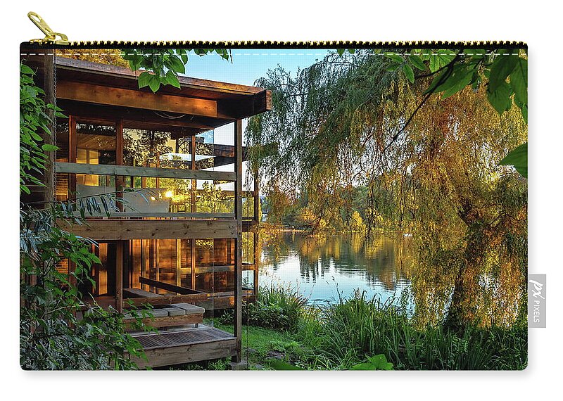 Alex Lyubar Zip Pouch featuring the photograph Small Lonely House at the Forest Lake by Alex Lyubar
