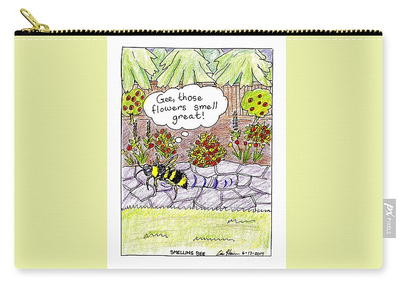 Pun Zip Pouch featuring the drawing Smelling Bee by Eric Haines
