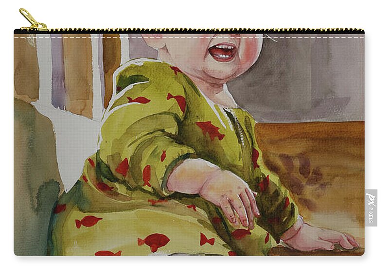 Smile Zip Pouch featuring the painting Smile in the morning sun by Munkhzul Bundgaa