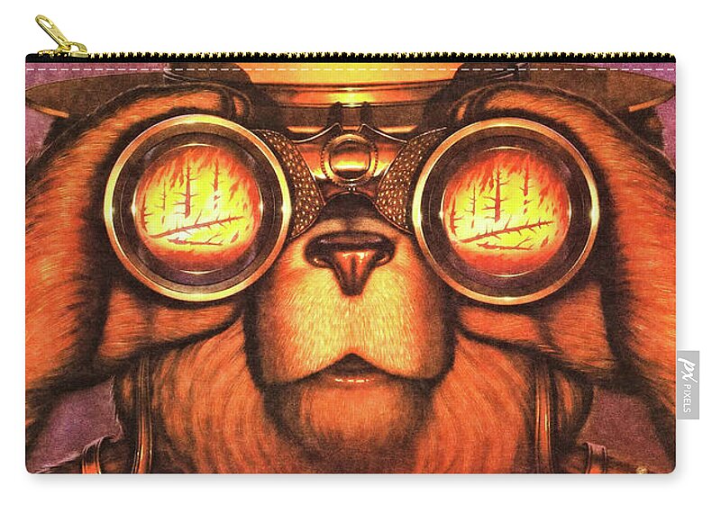 Tree Hugger Zip Pouch featuring the painting Smokey Bear with Binoculars 1987 by Peter Ogden