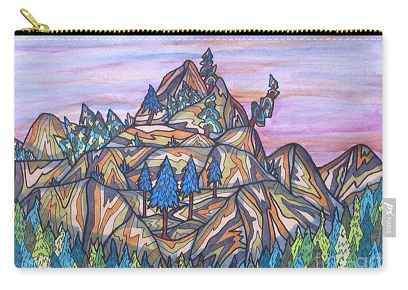 Mountains Smokey Trees Landscape Bag Cushion Nature Trees Lobby Office Abstract Decor Decrotive Zip Pouch featuring the painting Smokey Mountains by Bradley Boug