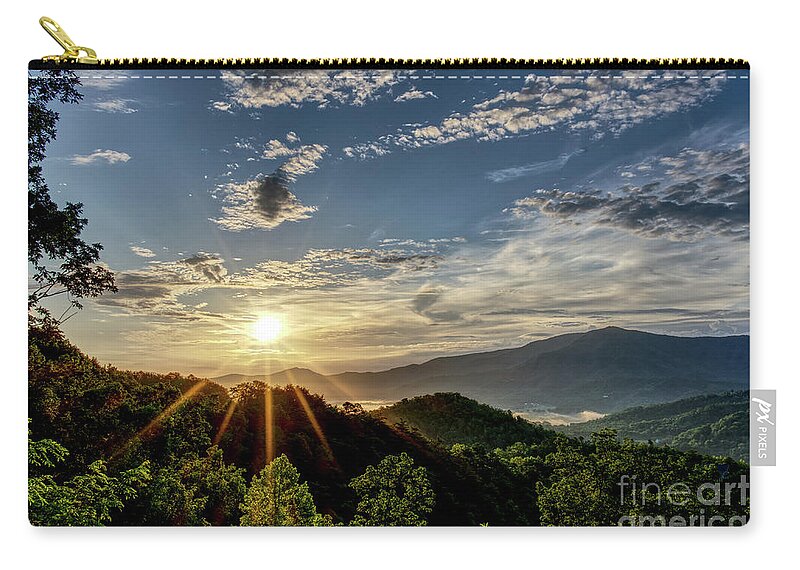 Smoky Mountains Zip Pouch featuring the photograph Smoky Mountain Sunrise 4 by Phil Perkins