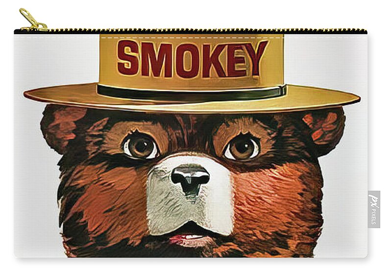 Smokey Zip Pouch featuring the drawing Smokey the Bear Fire Prevention by M G Whittingham