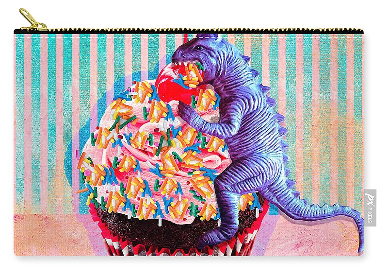 Blue Dinosaur Zip Pouch featuring the digital art Snack Attack Pop Art by Sandra Selle Rodriguez