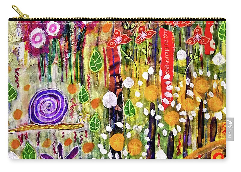 Naive Art Zip Pouch featuring the mixed media Snail in the Grass by Mimulux Patricia No