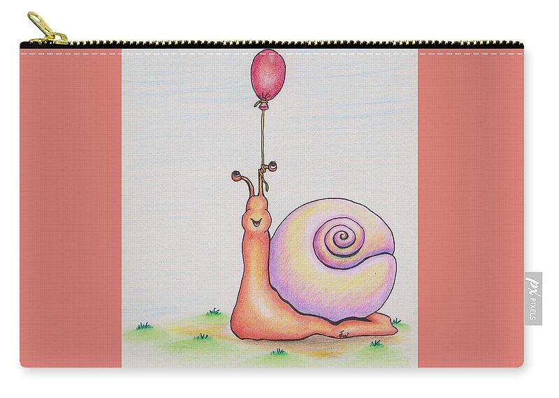 Snail Carry-all Pouch featuring the drawing Snail With Red Balloon by Vicki Noble