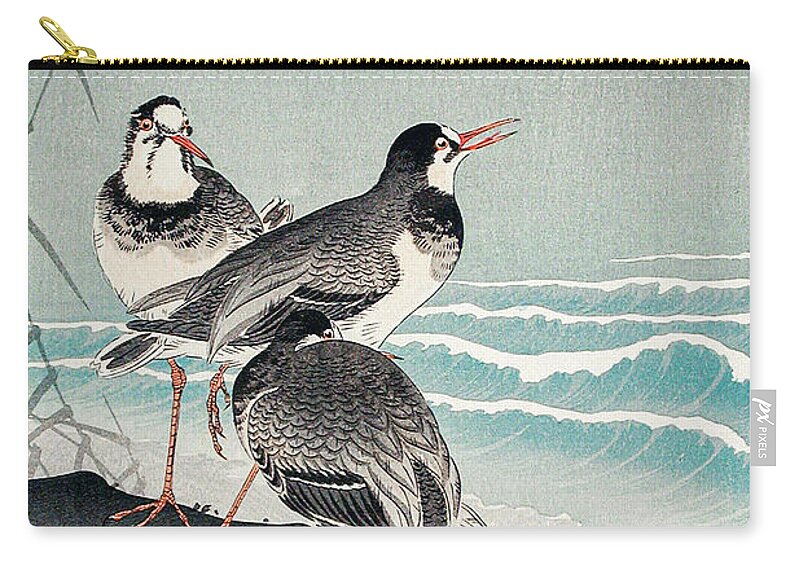 Birds Zip Pouch featuring the painting Snipes at the Shore by Ohara Koson