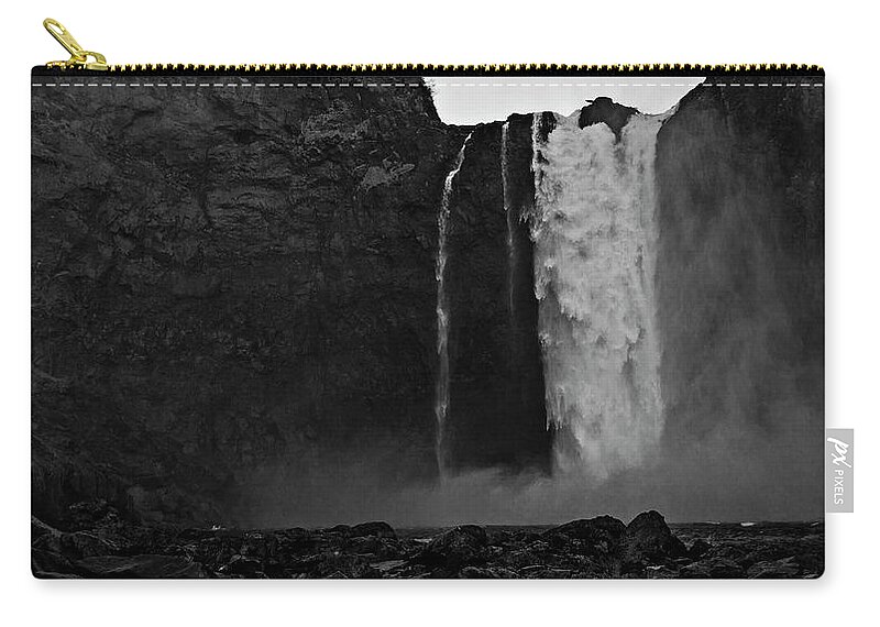 Majestic Zip Pouch featuring the photograph Snoqualmie Falls Black and White 3 by Pelo Blanco Photo