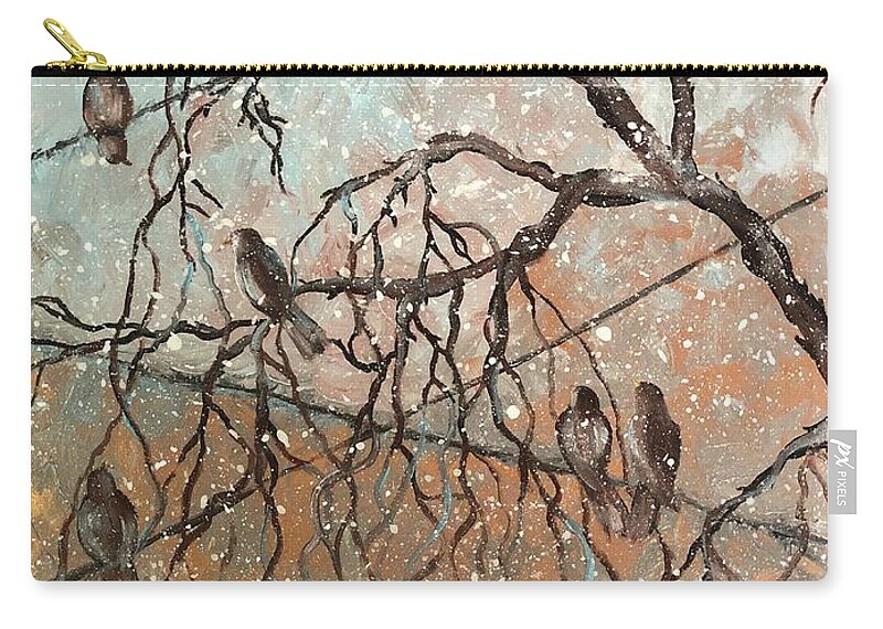 Birds Zip Pouch featuring the painting Snow Birds by Barbara Landry