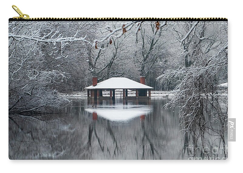 Park Zip Pouch featuring the photograph Snow Caped Building by Sandra J's