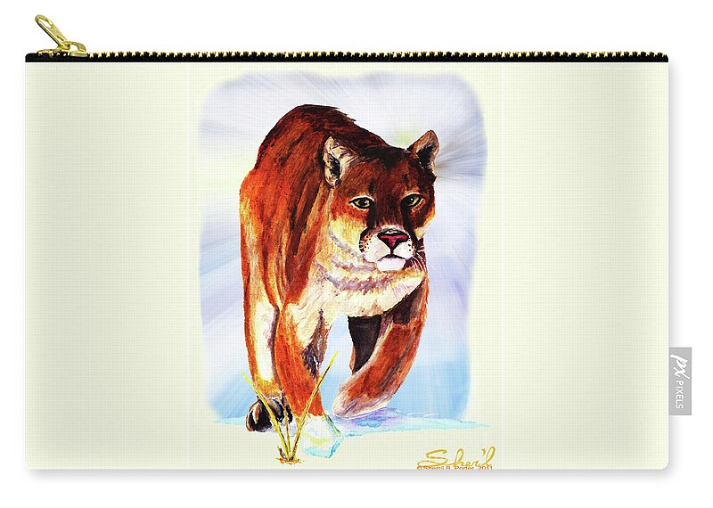 Wildlife Zip Pouch featuring the painting Snow Cougar by Sherril Porter