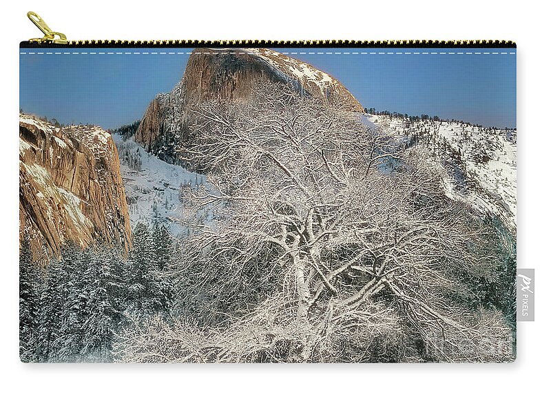Dave Welling Zip Pouch featuring the photograph Snow-covered Black Oak Half Dome Yosemite National Park California by Dave Welling