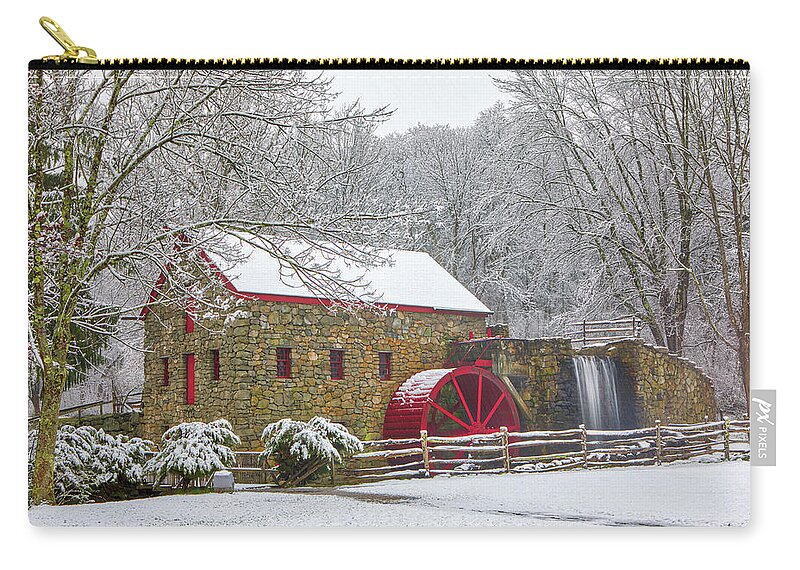 Wayside Inn Grist Mill Zip Pouch featuring the photograph Snow Covered Country Scenery of the Sudbury Grist Mill by Juergen Roth