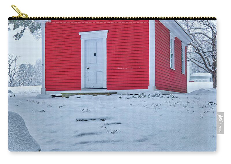 The Redstone Schoolhouse Zip Pouch featuring the photograph Snow Covered Massachusetts Scenery at Red Schoolhouse by Juergen Roth