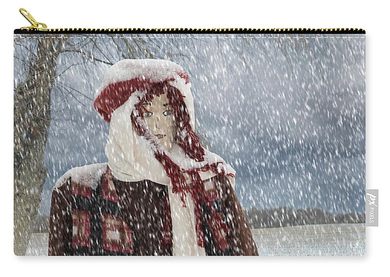 Snow Zip Pouch featuring the mixed media Snow Girl by Moira Law