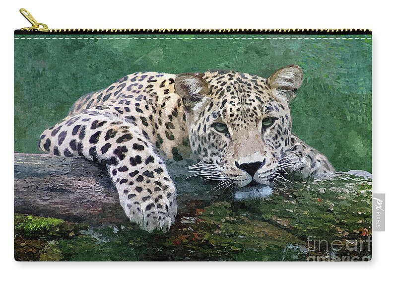 Snow Leopard Carry-all Pouch featuring the digital art Snow Leopard by Denise Dundon