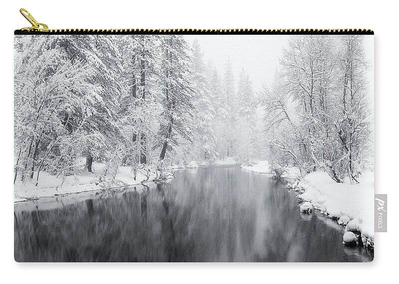 Destinations Zip Pouch featuring the photograph Snow Storm Bw by Jonathan Nguyen