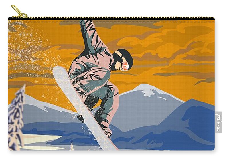 Snowboard Zip Pouch featuring the painting Snowboarder Air by Sassan Filsoof