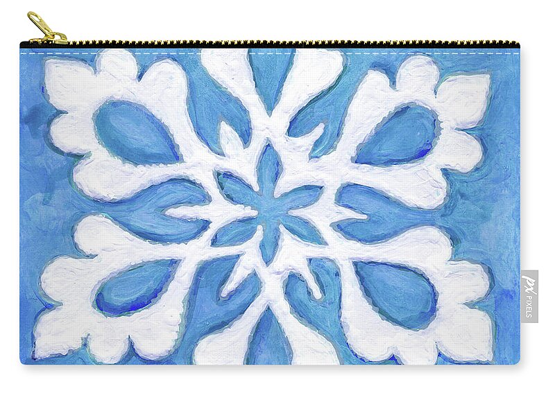 Snowflake Zip Pouch featuring the painting Snowfire 27. Snowflake Painting Series. by Amy E Fraser