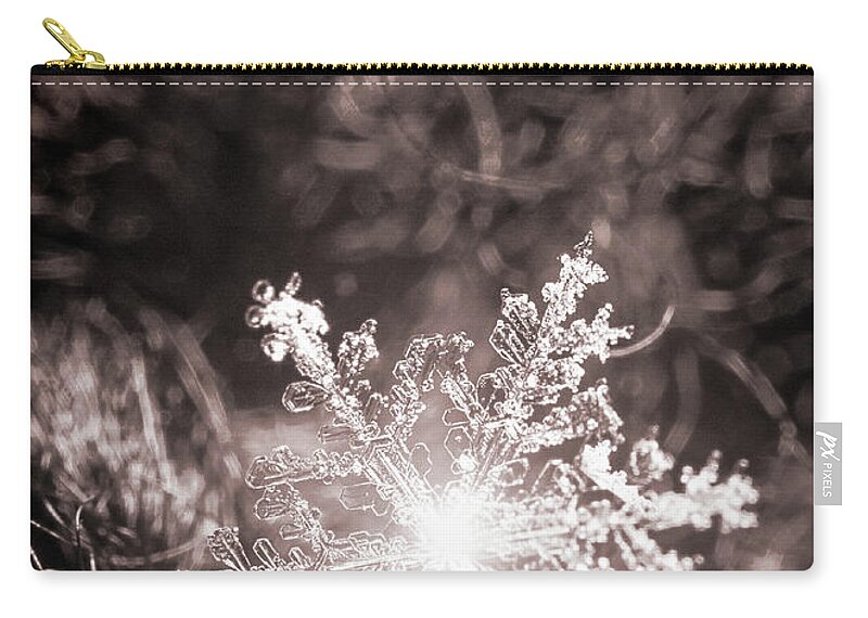 Snowflake; Ice; Shine; Macro; Simple; Monochrome; Carry-all Pouch featuring the photograph Snowflake Sparkle by Tina Uihlein