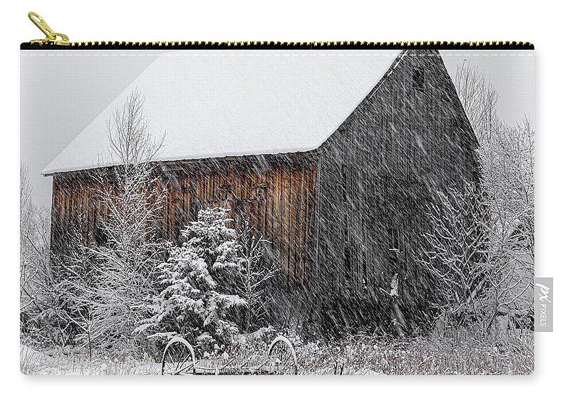 Maine Zip Pouch featuring the photograph Snowy Barn by Colin Chase