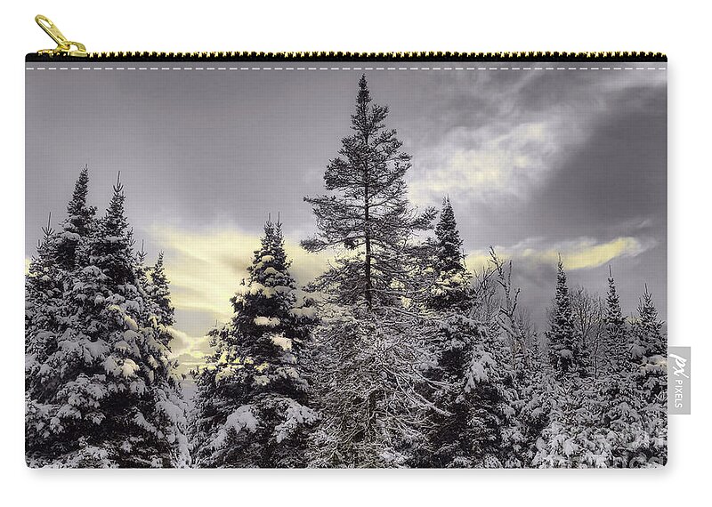 Snow Zip Pouch featuring the photograph Snowy Evergreen Trees by Elaine Manley