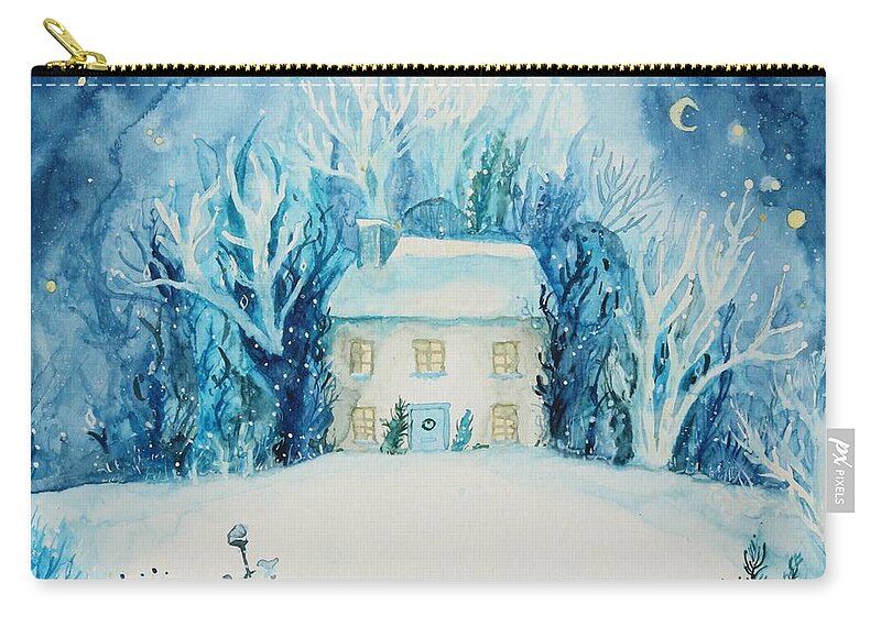  Zip Pouch featuring the painting Snowy Home by Katie Geis