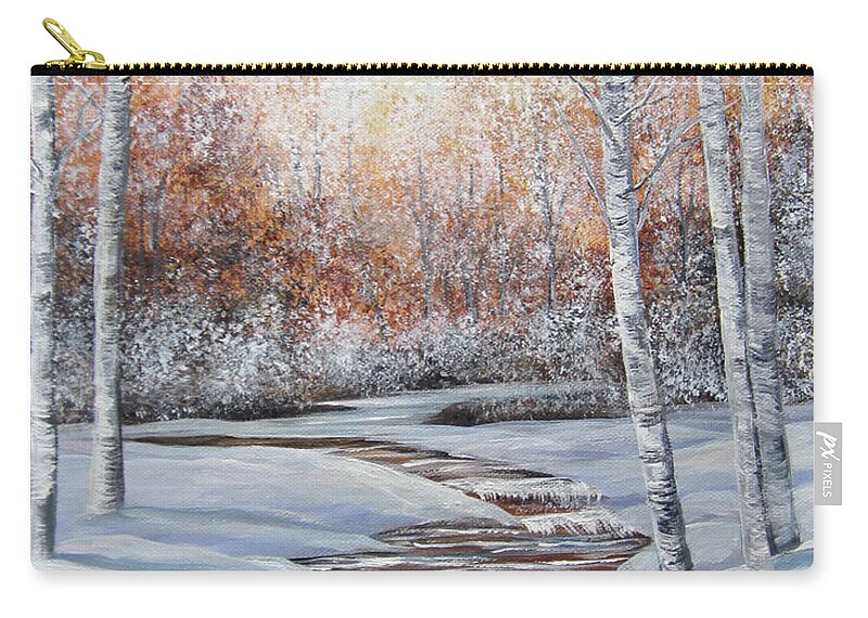 Acrylic Painting Zip Pouch featuring the painting Snowy Interlude by Linda Goodman