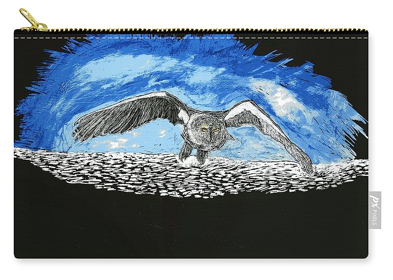 Snowy Owl Zip Pouch featuring the drawing Snowy Owl by Branwen Drew
