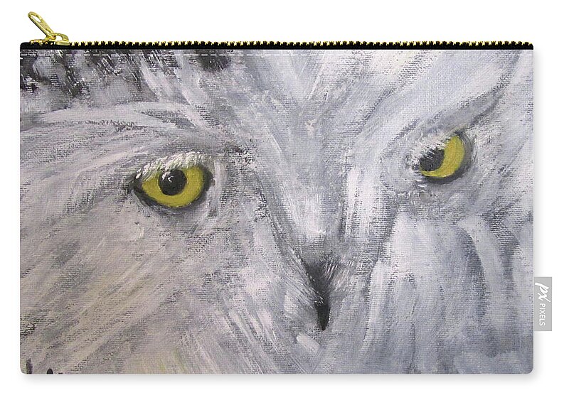 Owl Zip Pouch featuring the painting Snowy Owl by Linda Feinberg