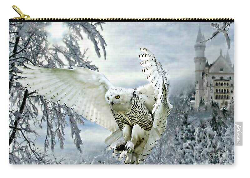 Snowy Owl Zip Pouch featuring the mixed media Snowy Owl by Morag Bates