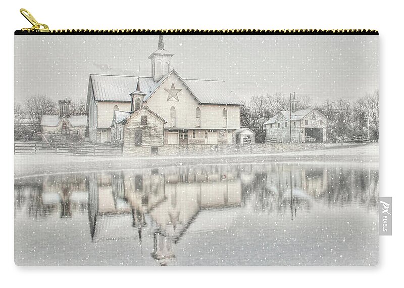 Christmas Zip Pouch featuring the photograph Snowy Star Barn by Lori Deiter